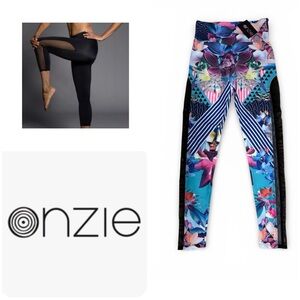 NWT ONZIE Women XS Floral Geo Bold Patterned Tuxedo Leggings Hot Yoga Gym Run